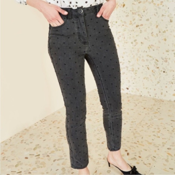 Ulla Johnson Prince Polka Dot Skinny Jeans Charcoal Gray Women’s Size 2 Cropped - Picture 2 of 15